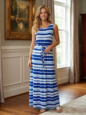 EUC Women's Vineyard Vines Striped Stretch Jersey Maxi Tank Dress Size SMALL